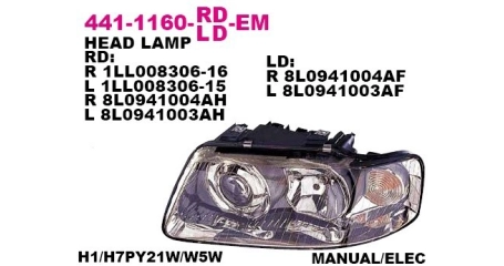 Фара передн лев с ЭК AUDI: A3 00-02