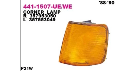 Фонарь указателя поворота лев (жёлтый) VW: PASSAT B3 04.88-08.93